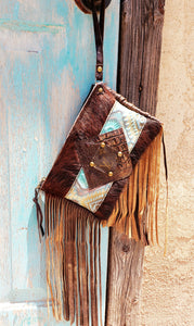 Turquoise Aztec LV Patch Wristlet