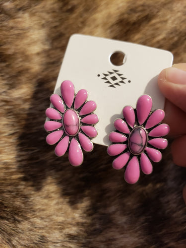 Pink Stone Stud Earrings