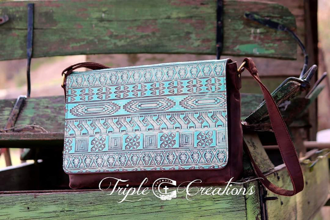 Turquoise Aztec Print Messenger Bag