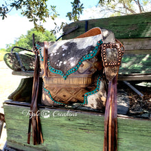 Load image into Gallery viewer, Acid Wash Cowhide and Copper Aztec Shoulder Bag