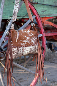 Cowhide and Cream Gator Shoulder Bag