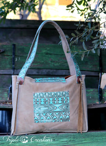 Spotted Cowhide Shoulder Bag- Turquoise Aztec Accents