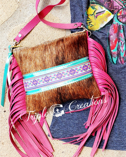 Cowhide Crossbody- Pretty in Pink