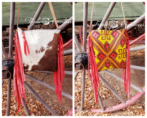 Spotted Cowhide Red Fringe Crossbody