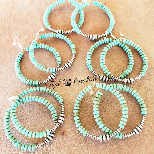 Turquoise and Silver Hoops