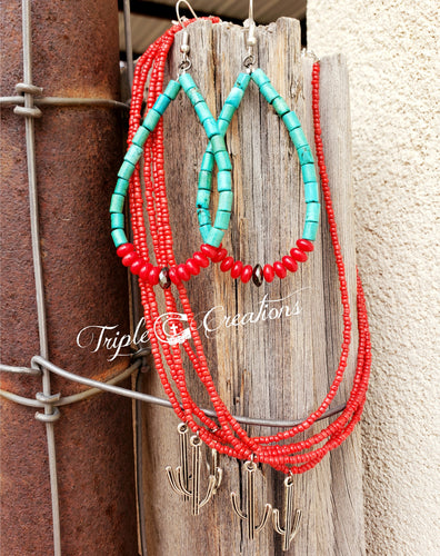 Red & Turquoise Tear Drop Earrings