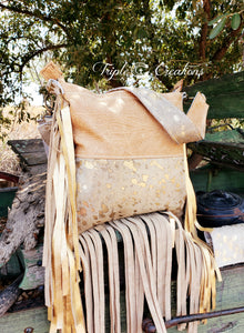 Gold Acid Wash Cowhide Shoulder Bag Set