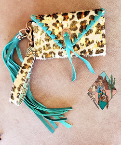 Leopard Trifold Wallet - Turquoise Tassel