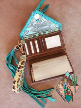 Load image into Gallery viewer, Leopard Trifold Wallet - Turquoise Tassel