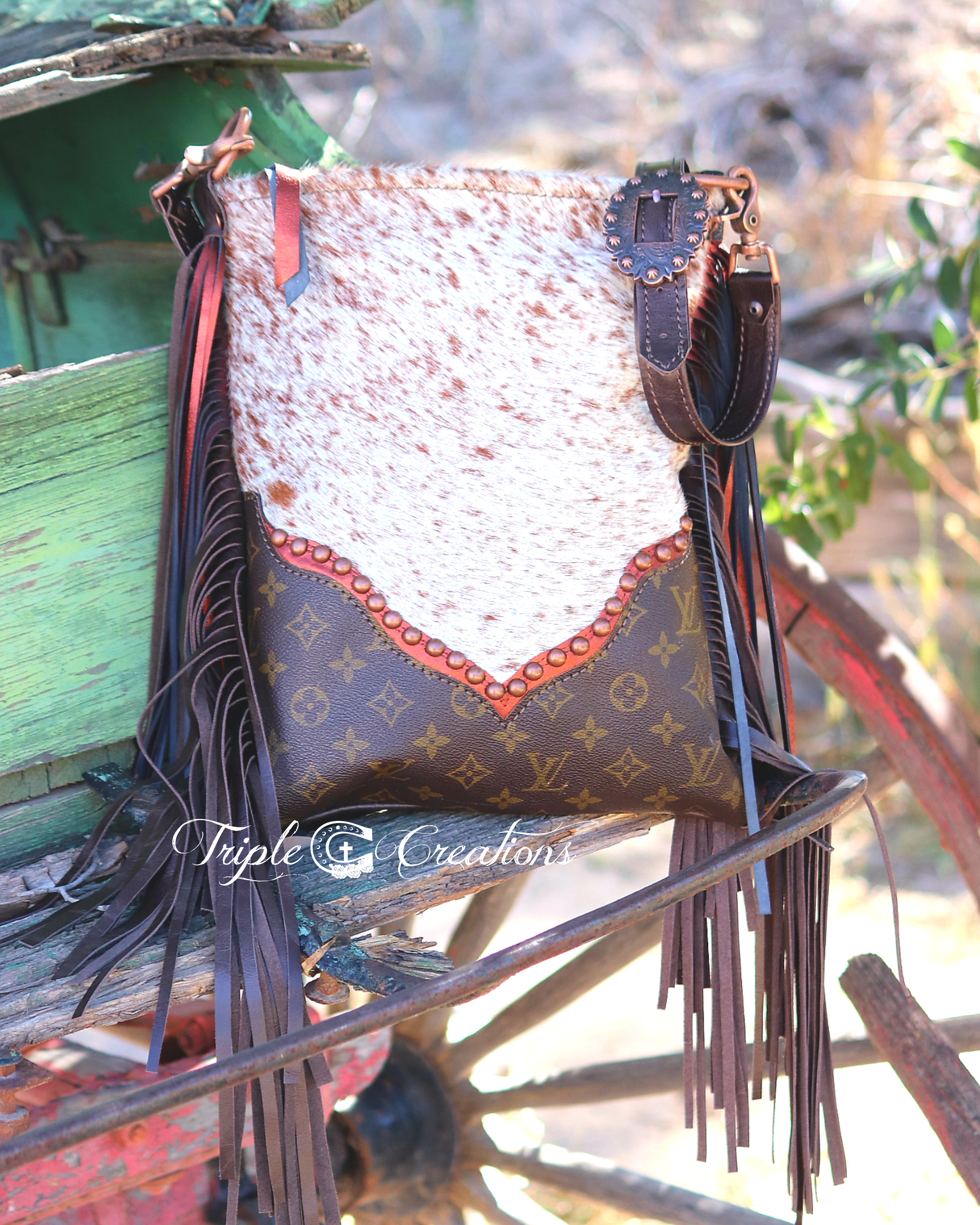 Cowhide and Leather Purse with LV Patch